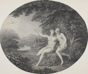 Giovanni Battista Cipriani, after. Adam and Eve in Paradise. Engraving by Francesco Bartolozzi. 1790.