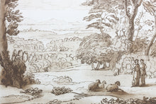Load image into Gallery viewer, Claude Lorrain, after. Landscape with Jacob, Rachel and Leah at the Well. Etching by Richard Earlom. 1776.
