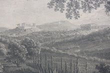 Load image into Gallery viewer, Philipp Jakob Hackert, after. View of the Temples of Juno Lucina of the Concordia of Hercules and of Jupiter Olympien at Girgenti. Engraving by François Morel. 1783.
