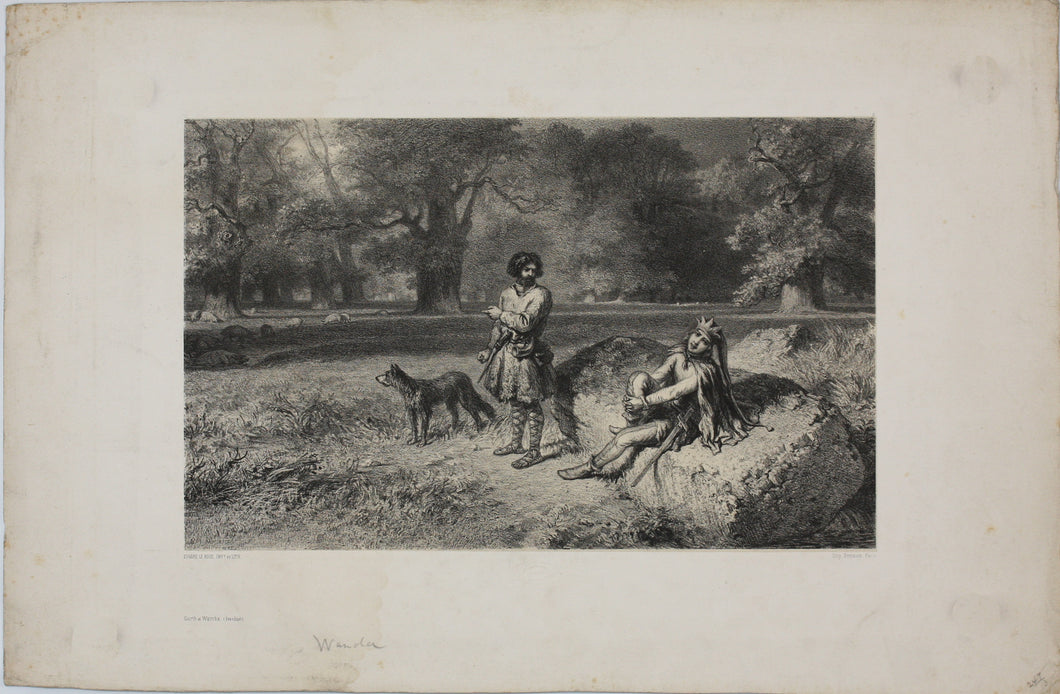 Eugène Prosper Leroux. Gurth et Wamba (Ivanhoé). Lithograph. 1850.