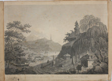 Load image into Gallery viewer, William Alexander, after. View of the Tower of the Thundering Winds on the borders of the Lake See-Hoo, taken from the Vale of Tombs. Engraving by John George Landseer &amp; T. Shirt. 1796.
