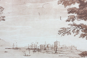 Claude Lorrain, after. Coast Scene with the Battle on the Bridge. Etching by Richard Earlom. 1776.