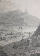 Load image into Gallery viewer, William Alexander, after. View of the Tower of the Thundering Winds on the borders of the Lake See-Hoo, taken from the Vale of Tombs. Engraving by John George Landseer &amp; T. Shirt. 1796.
