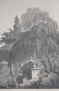 William Alexander, after. View of the Tower of the Thundering Winds on the borders of the Lake See-Hoo, taken from the Vale of Tombs. Engraving by John George Landseer & T. Shirt. 1796.