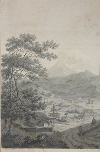 William Alexander, after. View of the Tower of the Thundering Winds on the borders of the Lake See-Hoo, taken from the Vale of Tombs. Engraving by John George Landseer & T. Shirt. 1796.