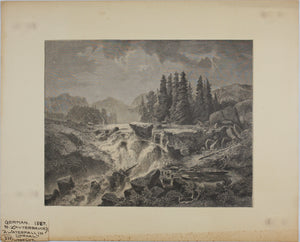 Heinrich Lauterbach, after. A Waterfall in the linthal. Woodcut. 1872.
