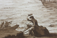Load image into Gallery viewer, Claude Lorrain, after. Coast Scene with Artist Drawing. Etching by Richard Earlom. 1776.
