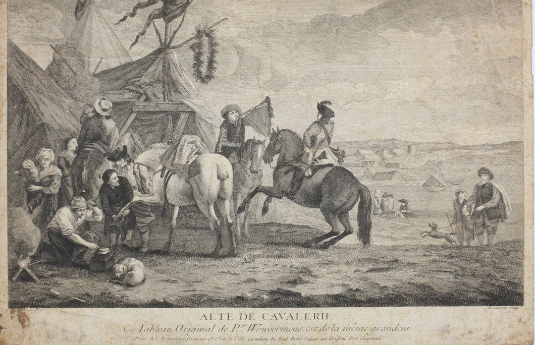 Philips Wouwerman. Alte de cavalerie. Engraving by Pierre François Beaumont. 1739.