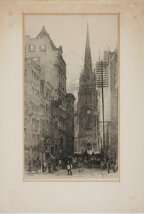 Frank M. Gregory. Old Trinity and Wall Street. Etching. 1885–86.