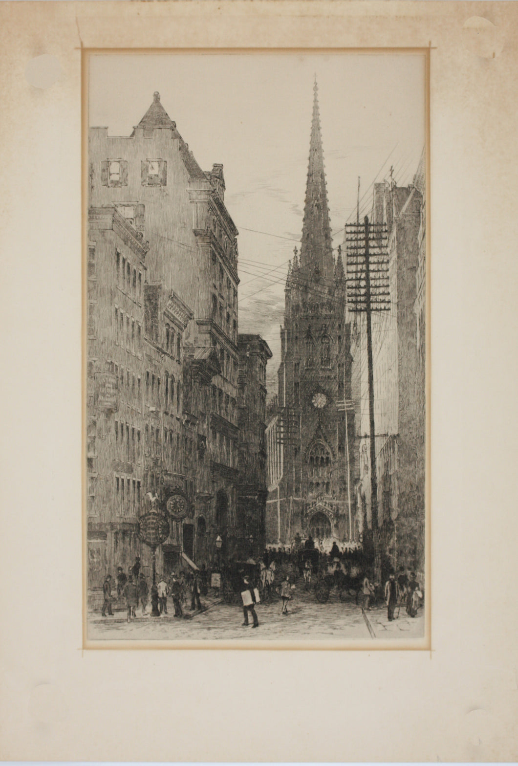 Frank M. Gregory. Old Trinity and Wall Street. Etching. 1885–86.