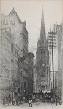 Load image into Gallery viewer, Frank M. Gregory. Old Trinity and Wall Street. Etching. 1885–86.

