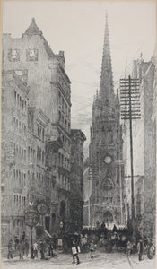 Frank M. Gregory. Old Trinity and Wall Street. Etching. 1885–86.