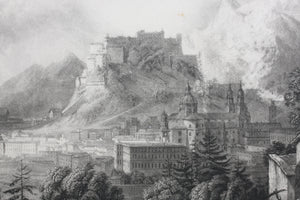 Karl Ludwig Frommel. View of Salzburg. Engraving. 1842,.