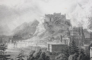 Karl Ludwig Frommel. View of Salzburg. Engraving. 1842,.