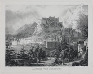 Karl Ludwig Frommel. View of Salzburg. Engraving. 1842,.