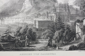 Karl Ludwig Frommel. View of Salzburg. Engraving. 1842,.