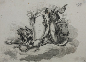 Jean-Charles Delafosse, after. Cartouche with guns. Etching by Johann Georg Hertel. 1771 - 1775.