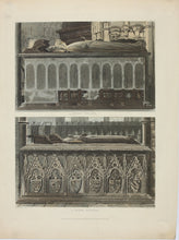 Load image into Gallery viewer, Eneas Mackenzie, after. Tombs of Queen Phillipa and Queen Eleanor. Color aquatint by John Bluck. 1812.
