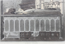 Load image into Gallery viewer, Eneas Mackenzie, after. Tombs of Queen Phillipa and Queen Eleanor. Color aquatint by John Bluck. 1812.
