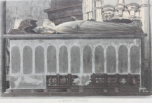 Eneas Mackenzie, after. Tombs of Queen Phillipa and Queen Eleanor. Color aquatint by John Bluck. 1812.