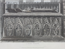 Load image into Gallery viewer, Eneas Mackenzie, after. Tombs of Queen Phillipa and Queen Eleanor. Color aquatint by John Bluck. 1812.
