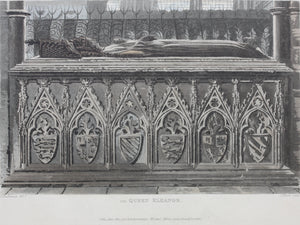Eneas Mackenzie, after. Tombs of Queen Phillipa and Queen Eleanor. Color aquatint by John Bluck. 1812.