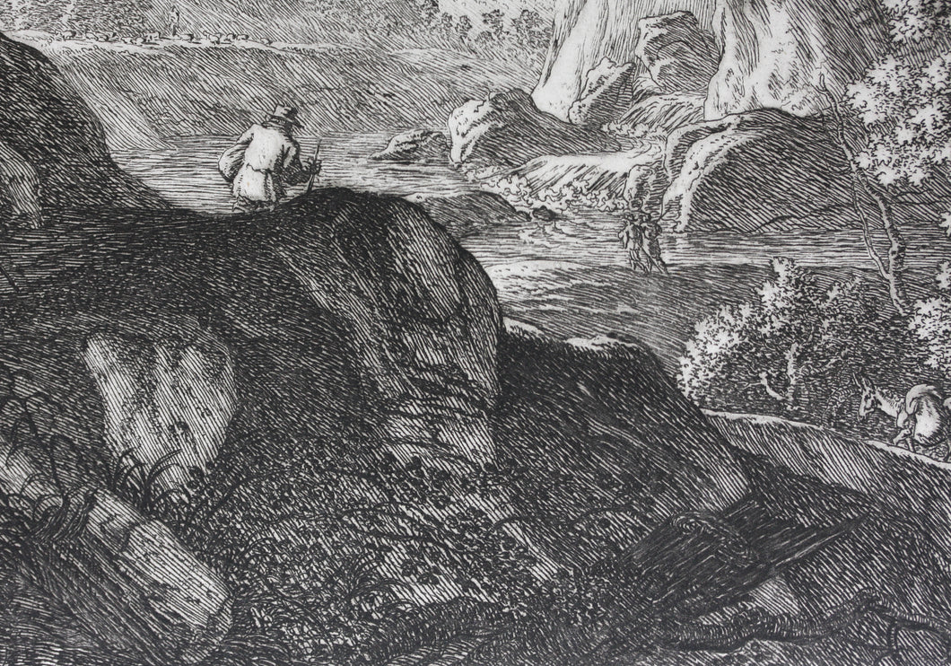 Herman van Swanevelt. The large waterfall, Etching. 1620-1655.