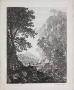 Herman van Swanevelt. The large waterfall, Etching. 1620-1655.