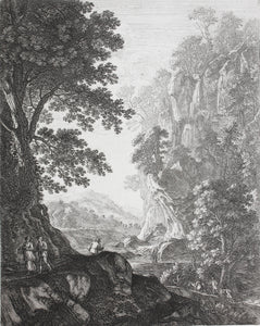 Herman van Swanevelt. The large waterfall, Etching. 1620-1655.