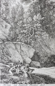 Herman van Swanevelt. A rest on the flight into Egypt. Etching. 1620-1655.