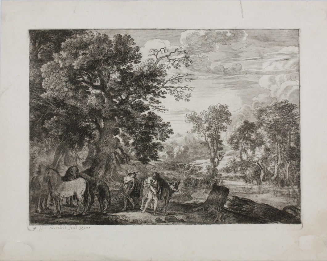 Herman van Swanevelt. Mercury silencing Battus. Etching. 1629-1641.