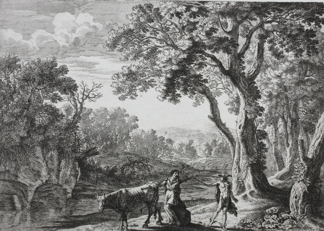 Herman van Swanevelt. Mercury turning Battus into stone. Etching. 1629-1641.