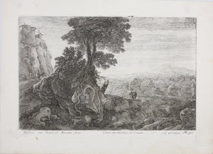 Herman van Swanevelt. Italianate landscape with figures. Etching. 1620-1655.