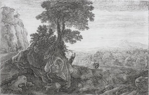 Herman van Swanevelt. Italianate landscape with figures. Etching. 1620-1655.