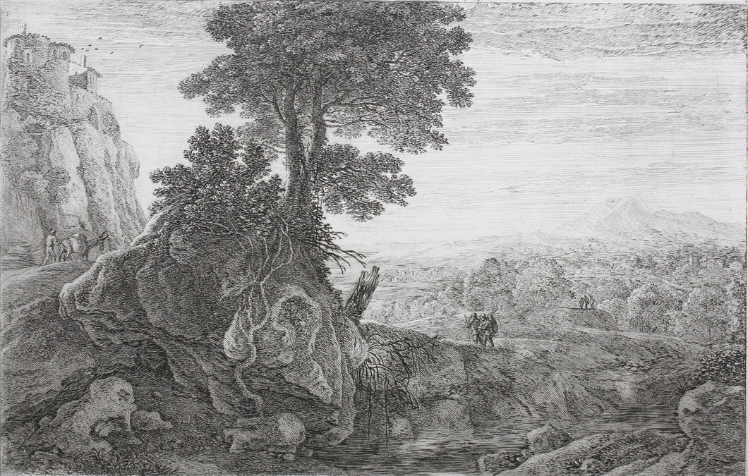 Herman van Swanevelt. Italianate landscape with figures. Etching. 1620-1655.