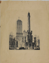 Load image into Gallery viewer, ﻿Leon René Pescheret. Water Tower, Chicago. Etching. 1932.
