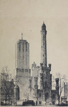 Load image into Gallery viewer, ﻿Leon René Pescheret. Water Tower, Chicago. Etching. 1932.
