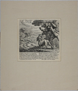 Francis Barlow. LXIV The Old Hound. From Aesop's Fables. Etching. 1666.