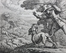 Load image into Gallery viewer, Francis Barlow. LXIV The Old Hound. From Aesop&#39;s Fables. Etching. 1666.
