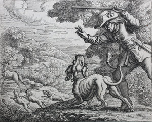 Francis Barlow. LXIV The Old Hound. From Aesop's Fables. Etching. 1666.