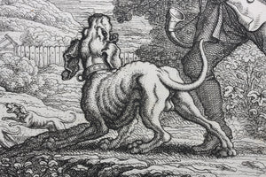 Francis Barlow. LXIV The Old Hound. From Aesop's Fables. Etching. 1666.