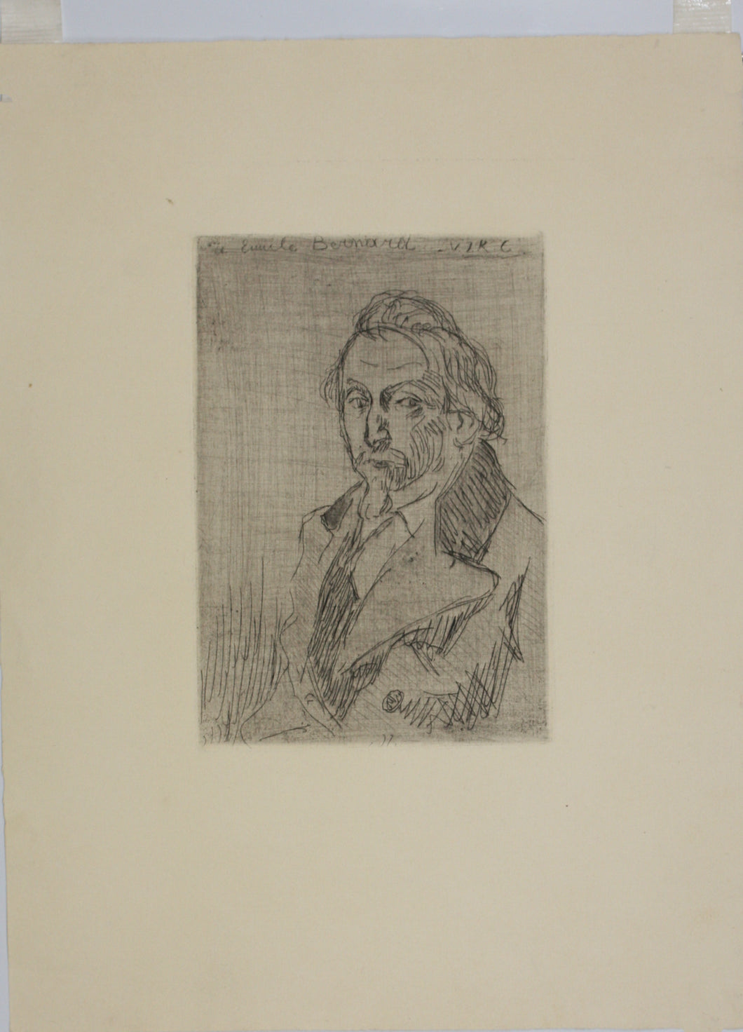 Victor Joseph Roux-Champion. Portrait d'Emile Bernard. Etching. Early XX C.