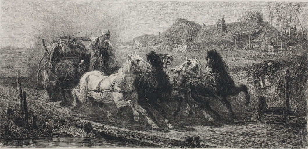 Christian Adolph Schreyer, after. Wallachian team. Etching by William Unger. 1880.