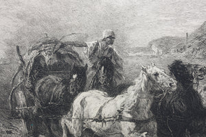 Christian Adolph Schreyer, after. Wallachian team. Etching by William Unger. 1880.
