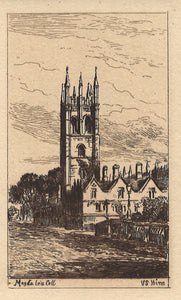 V.S. Hine. Magdalen College. Etching. Late 19th or early 20th century.