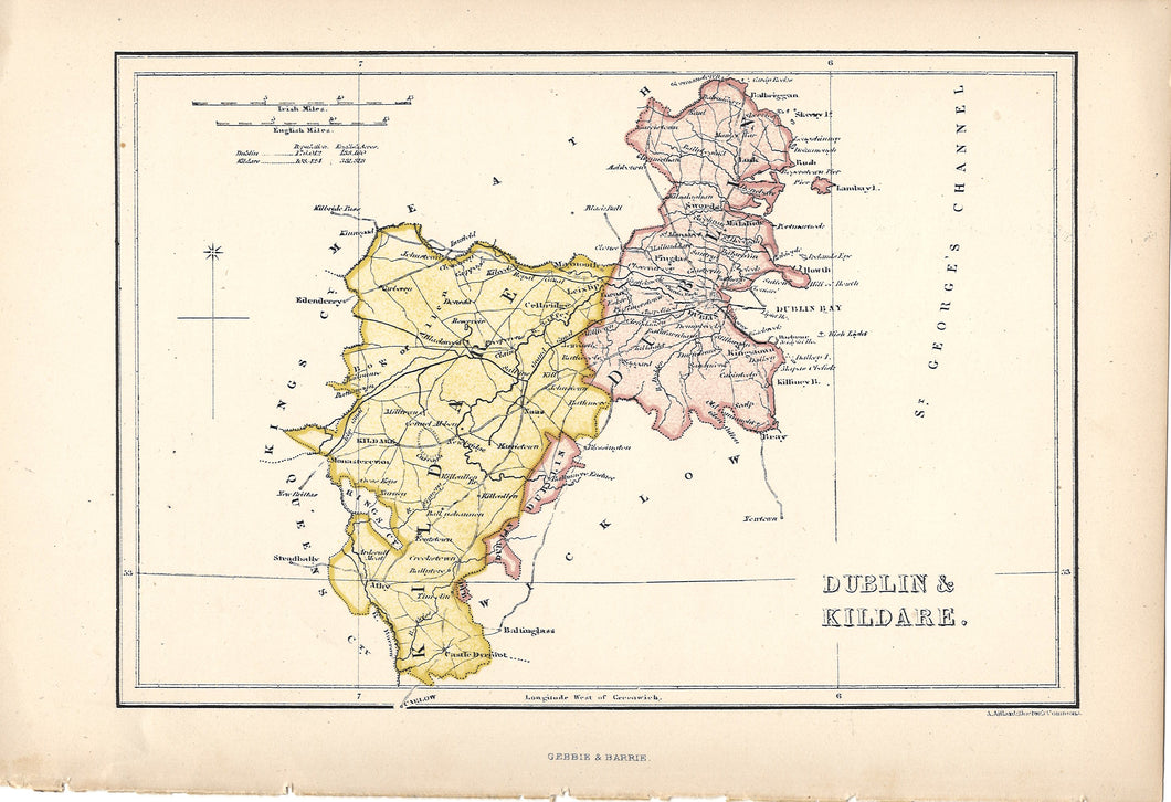 Alfred Adlard. Map of Dublin & Kildare, Ireland. 1841/1873.